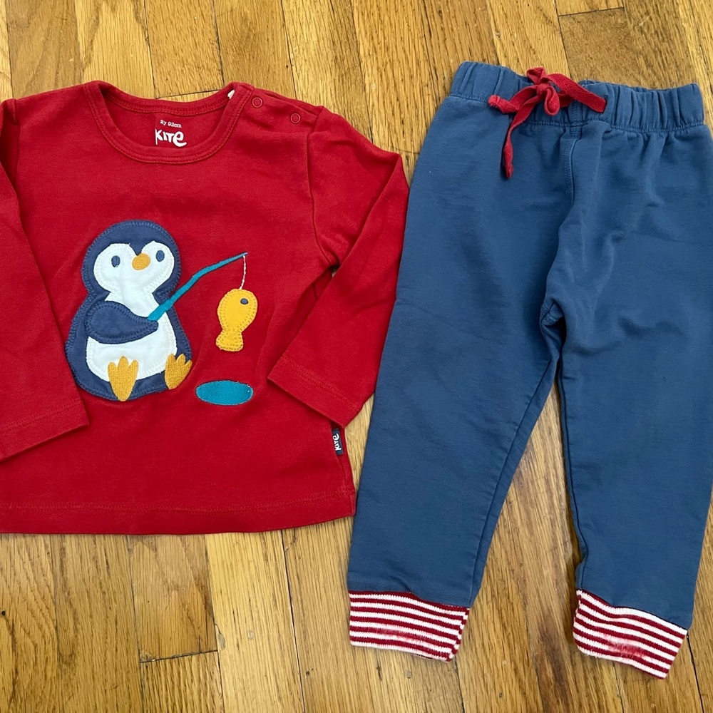 Kite 2-3y Red and Blue Penguin Outfit Set